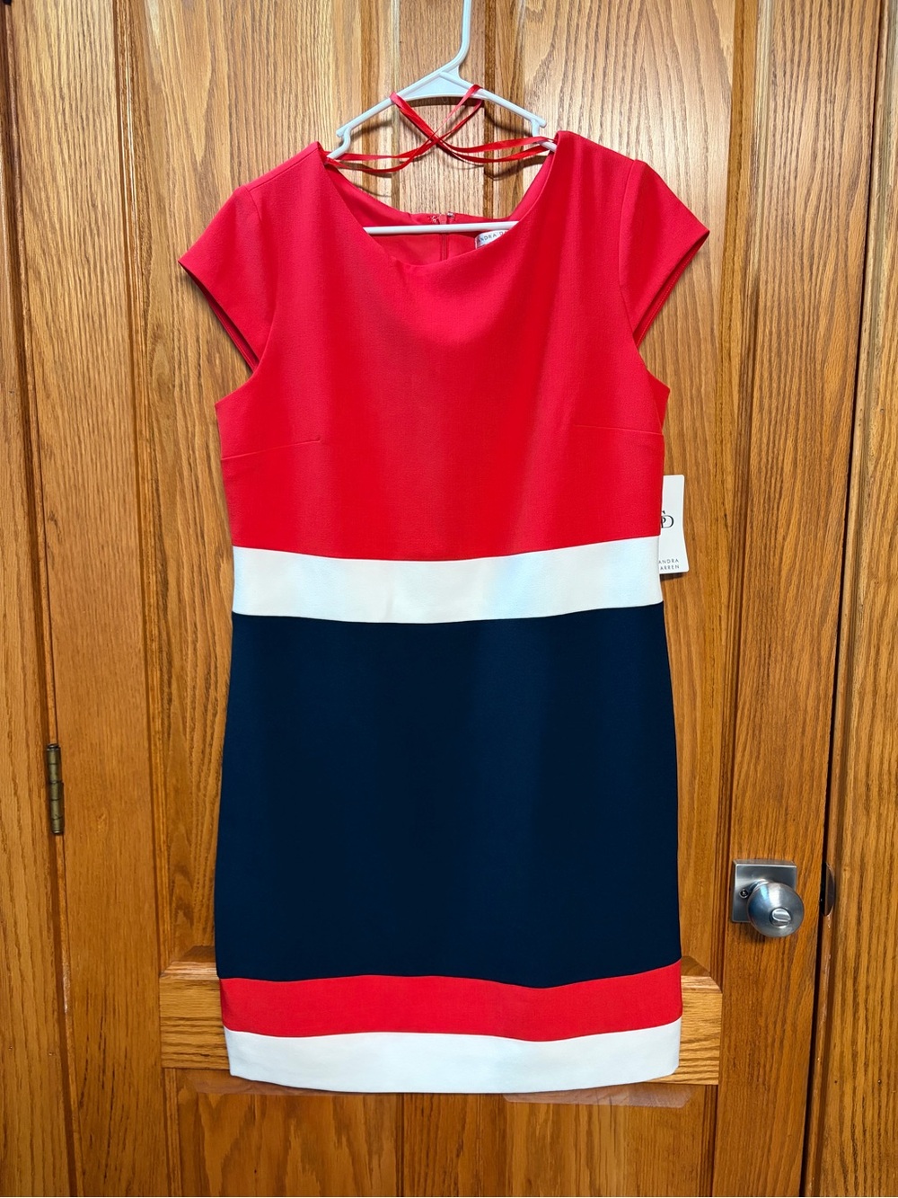 Sandra Darren Red, Navy & White Colorblock Midi Dress